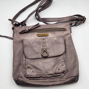 Stone‎ Mountain USA Metallic Pewter Faux Leather Crossbody Bag Shoulder Bag
